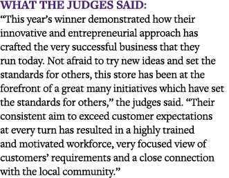 What the judges said:  This year s winner demonstrated how their innovative and entrepreneurial approach has crafted    