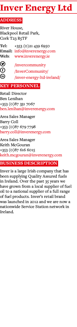Inver Energy Ltd Address River House, Blackpool Retail Park, Cork T23 R5TF Tel: +353 (0)21 439 6950 Email: info inver   