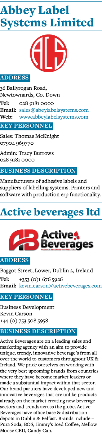 Abbey Label Systems Limited  Address 36 Ballyrogan Road, Newtownards, Co  Down Tel: 028 9181 0000 Email: sales abeyla   
