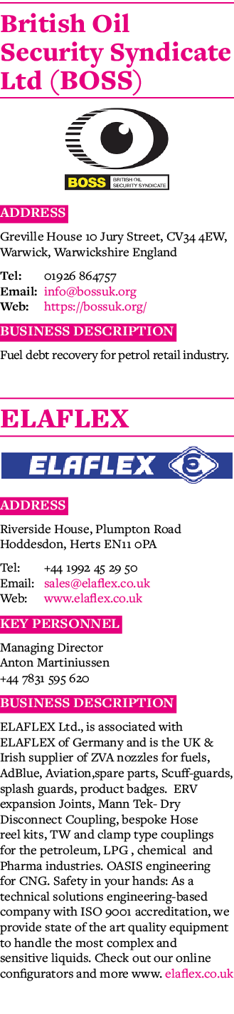 British Oil Security Syndicate Ltd (BOSS)  Address Greville House 10 Jury Street, CV34 4EW, Warwick, Warwickshire Eng   