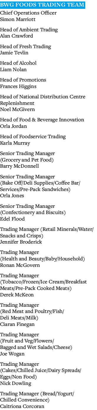 BWG Foods Trading Team Chief Operations Officer                                         Simon Marriott  Head of Ambie   