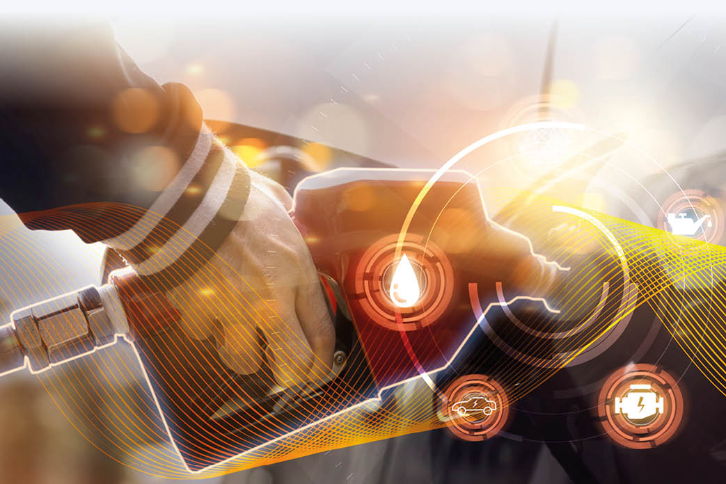 Futuristic oil fueling concept modern icon, refilling refueling car vehicle transportation station, power energy restoring, close up man using oil gasoline pump at petrol gas station resource energy