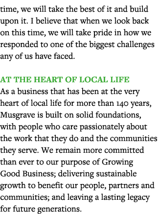 time, we will take the best of it and build upon it  I believe that when we look back on this time, we will take prid   