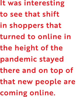 It was interesting to see that shift in shoppers that turned to online in the height of the pandemic stayed there and   