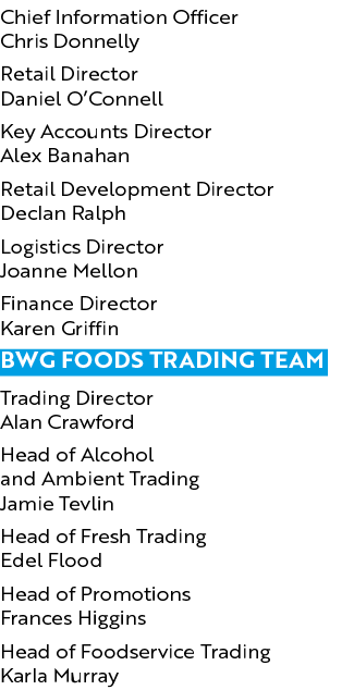 Chief Information Officer   Chris Donnelly Retail Director Daniel O Connell Key Accounts Director  Alex Banahan Retai   