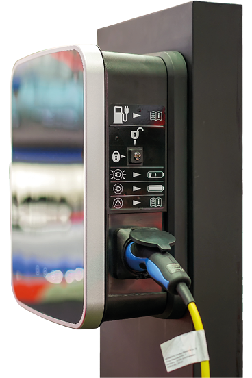 electric vehicle charging (Ev) station with plug of power cable supply for Ev car isolated on white background