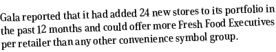 Gala reported that it had added 24 new stores to its portfolio in the past 12 months and could offer more Fresh Food    