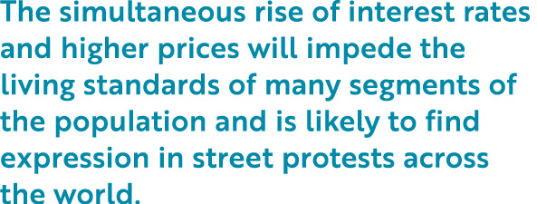 The simultaneous rise of interest rates and higher prices will impede the living standards of many segments of the po   