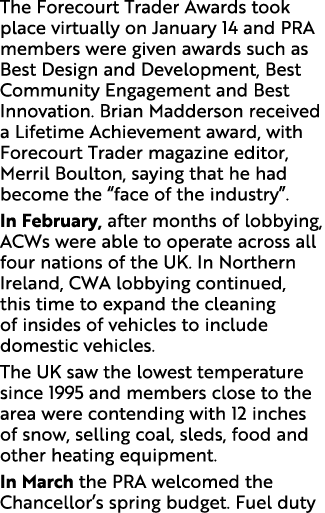 The Forecourt Trader Awards took place virtually on January 14 and PRA members were given awards such as Best Design    