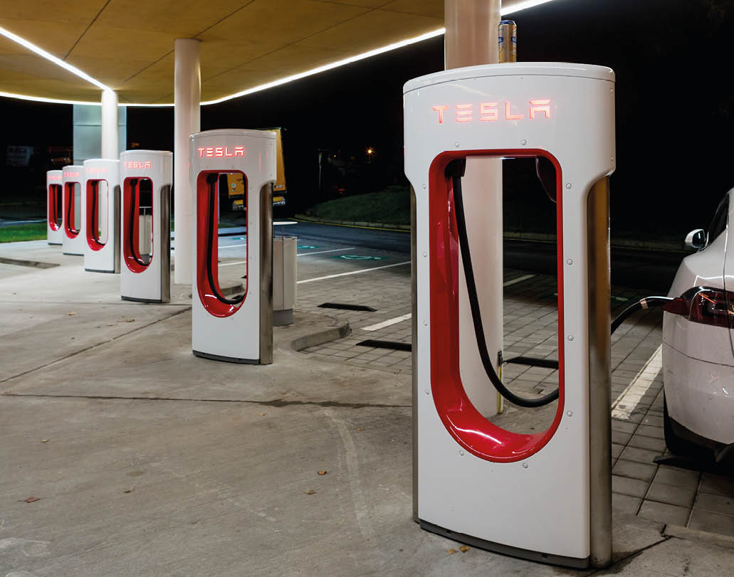 Humpolec, CZECH REPUBLIC - OCTOBER , 2016: Tesla charging stations are located throughout EU to accommodate owners of the electric car 