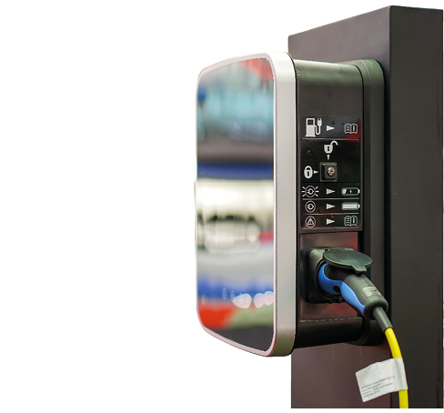 electric vehicle charging (Ev) station with plug of power cable supply for Ev car isolated on white background