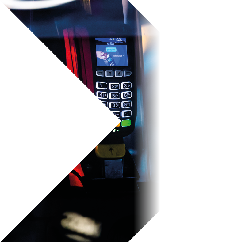 London, England, UK - December 31, 2019: An abstract view through a taxi window to a bank terminal for payment for a London taxi rid - image