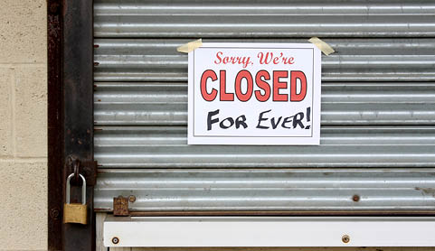 Locked door on a business that has gone bankrupt