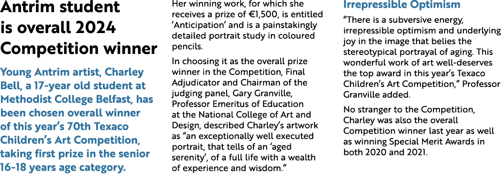 Antrim student is overall 2024 Competition winner Young Antrim artist, Charley Bell, a 17-year old student at Methodi...