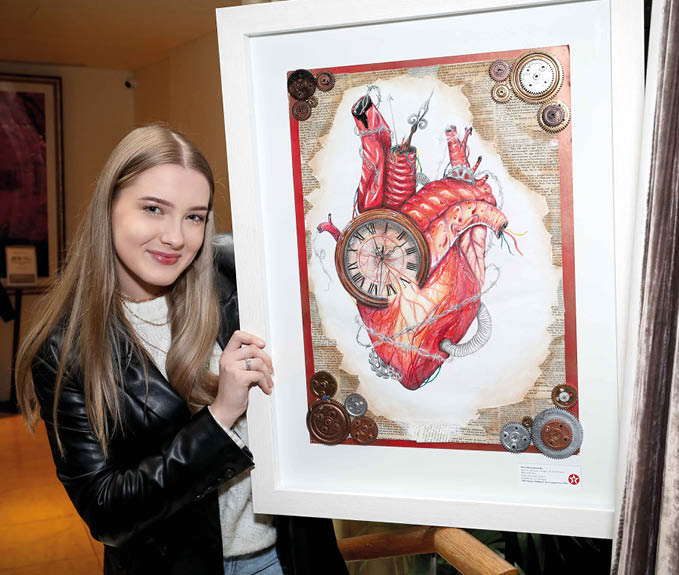***FREE TO USE IMAGE - NO REPRODUCTION FEE*** Second prize in Category A of the 2024 Texaco Children's Art Competition was won by Donegal student, Weronika Jarowinska (age 16), a pupil at Loreto Secondary School Letterkenny, for her work entitled ‘Man to Machine’. Weronika is pictured with her prize-winning artwork at a function to announce the top winners held in Dublin. Photo Credit (Mac Innes Photography/Justin Mac Innes)