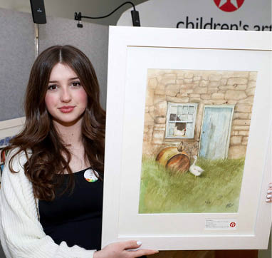***FREE TO USE IMAGE - NO REPRODUCTION FEE*** Second prize in Category C of the 2024 Texaco Children's Art Competition was won by 13-years old Laois student Beth Phelan, from Paint Pots Art Group, Ballyfin, for her work entitled ‘The Farmhouse’. Beth is pictured with her prize-winning artwork at a function to announce the top winners held in Dublin. Photo Credit (Mac Innes Photography/Justin Mac Innes)