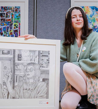 ***FREE TO USE IMAGE - NO REPRODUCTION FEE*** First prize in Category C of the 2024 Texaco Children's Art Competition was won by Mayo student, Charlotte Greham (age 12), from Breaffy National School, Ballina, for her artwork entitled ‘Inspiration’.  Charlotte is pictured with her prize-winning artwork at a function to announce the top winners held in Dublin. Photo Credit (Mac Innes Photography/Peter Houlihan)