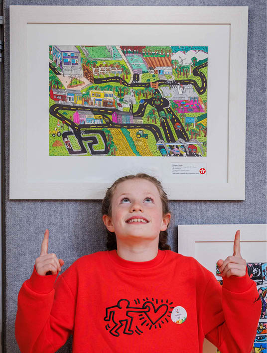 ***FREE TO USE IMAGE - NO REPRODUCTION FEE*** Second prize in Category D of the 2024 Texaco Children's Art Competition was won by Cork student, Philippa Costello (age 10), a pupil at Watergrasshill National School, for her work entitled ‘My Community’. Philippa is pictured with her prize-winning artwork at a function to announce the top winners held in Dublin. Photo Credit (Mac Innes Photography/Peter Houlihan)