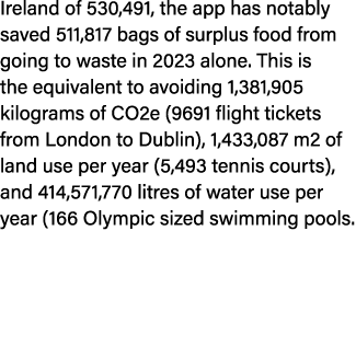 Ireland of 530,491, the app has notably saved 511,817 bags of surplus food from going to waste in 2023 alone. This is...