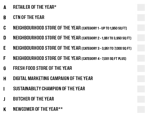 A,Retailer of the year*,    ,B,ctn of the year,,C,Neighbourhood Store of the Year (Category 1 - up to 1,950 sq ft),,...