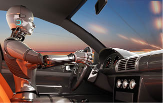 Cyborg in a modern car.