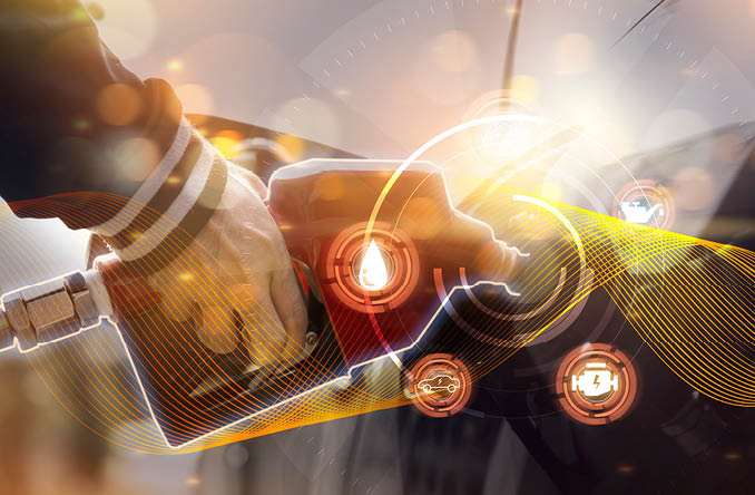 Futuristic oil fueling concept modern icon, refilling refueling car vehicle transportation station, power energy restoring, close up man using oil gasoline pump at petrol gas station resource energy