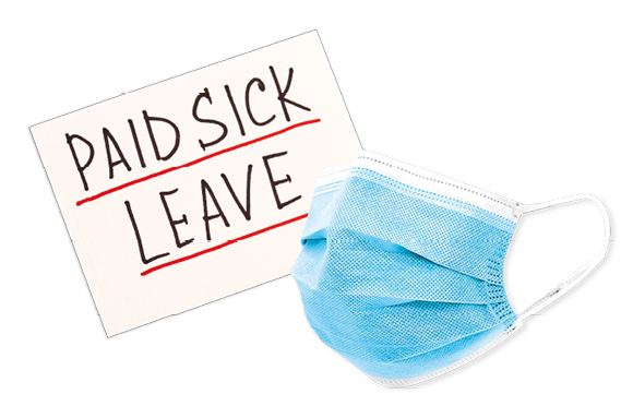 medical mask with the inscription paid sick leave