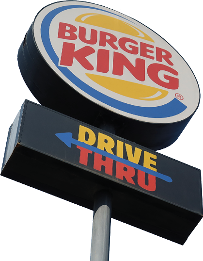 PAKKRET, NONTHABURI, THAILAND - JANUARY 1, 2021: A Burger King sign indicates a  Drive Thru  on January 1, 2021 in Pakkret, Nonthaburi, Thailand