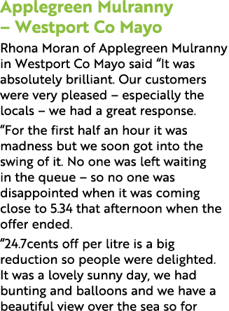 Applegreen Mulranny   Westport Co Mayo Rhona Moran of Applegreen Mulranny in Westport Co Mayo said  It was absolutely   