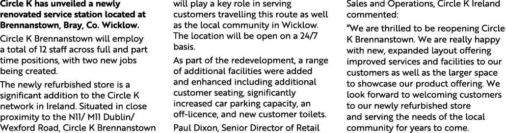 Circle K has unveiled a newly renovated service station located at Brennanstown, Bray, Co  Wicklow  Circle K Brennans   