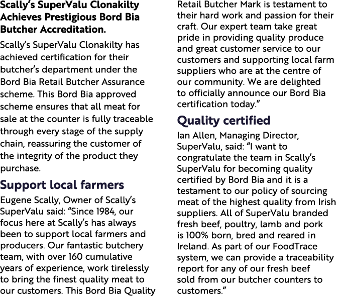 Scally s SuperValu Clonakilty Achieves Prestigious Bord Bia Butcher Accreditation  Scally s SuperValu Clonakilty has    