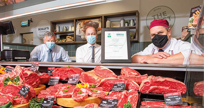 Free Pic No Repro Fee 05 07 2020 Eugene Scally SuperValu Clonakilty , Eoghan Scally SuperValu Clonakilty and John Coleman Head Butcher at the announcement that Scally s SuperValu Clonakilty has achieved Bord Bia Retail Butcher Quality Assurance certification   Images by Gerard McCarthy 087 8537228 For more info contact  CIAN DOHERTY  DRURY COMMUNICATIONS    087 772 6678    cian doherty drury ie 