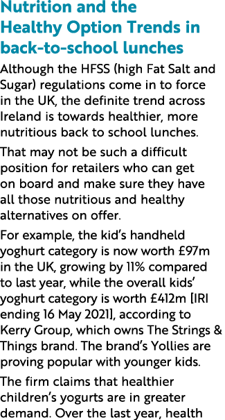 Nutrition and the Healthy Option Trends in back-to-school lunches Although the HFSS (high Fat Salt and Sugar) regulat   