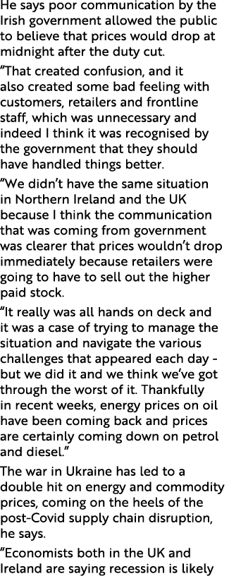 He says poor communication by the Irish government allowed the public to believe that prices would drop at midnight a   