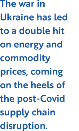 The war in Ukraine has led to a double hit on energy and commodity prices, coming on the heels of the post-Covid supp   