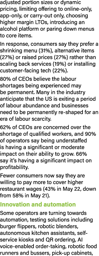 adjusted portion sizes or dynamic pricing, limiting offering to online-only, app-only, or carry-out only, choosing hi   