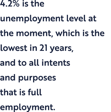 4 2% is the unemployment level at the moment, which is the lowest in 21 years, and to all intents and purposes that i   
