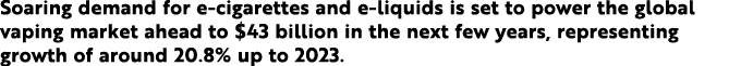 Soaring demand for e-cigarettes and e-liquids is set to power the global vaping market ahead to  43 billion in the ne   
