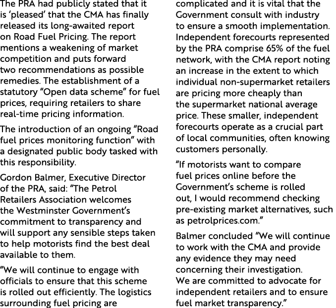 The PRA had publicly stated that it is ‘pleased’ that the CMA has finally released its long awaited report on Road Fu...