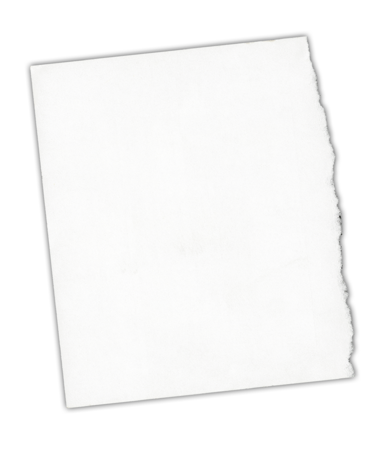 High resolution image of torn note paper isolated on black background.