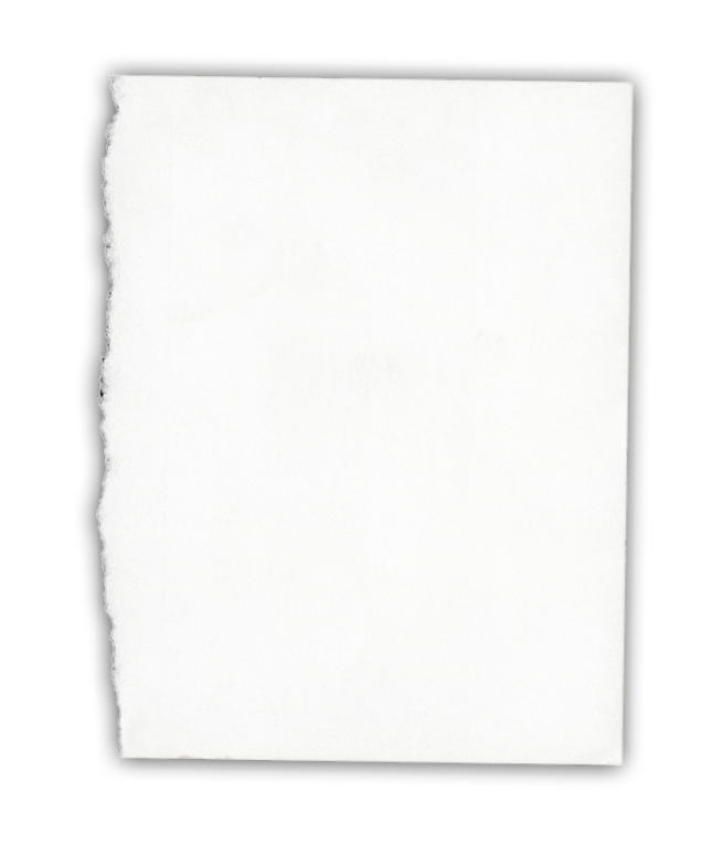 High resolution image of torn note paper isolated on black background.