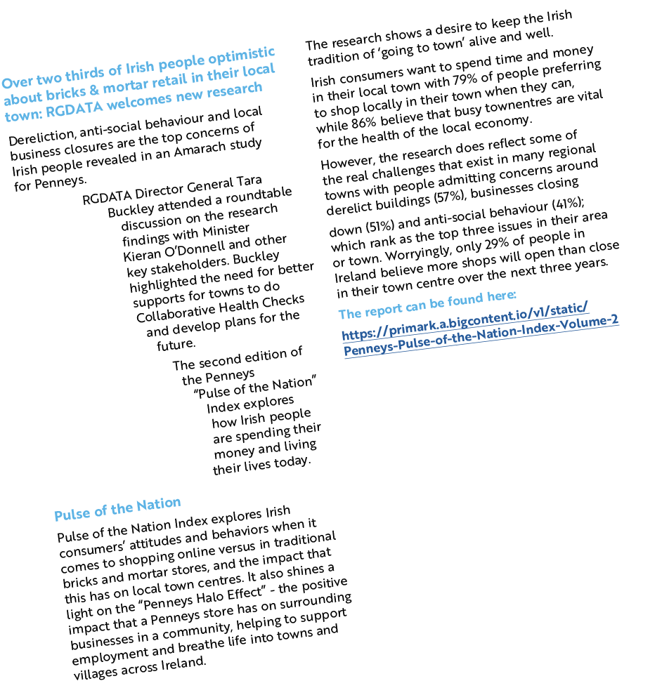 Over two thirds of Irish people optimistic about bricks & mortar retail in their local town: RGDATA welcomes new rese...