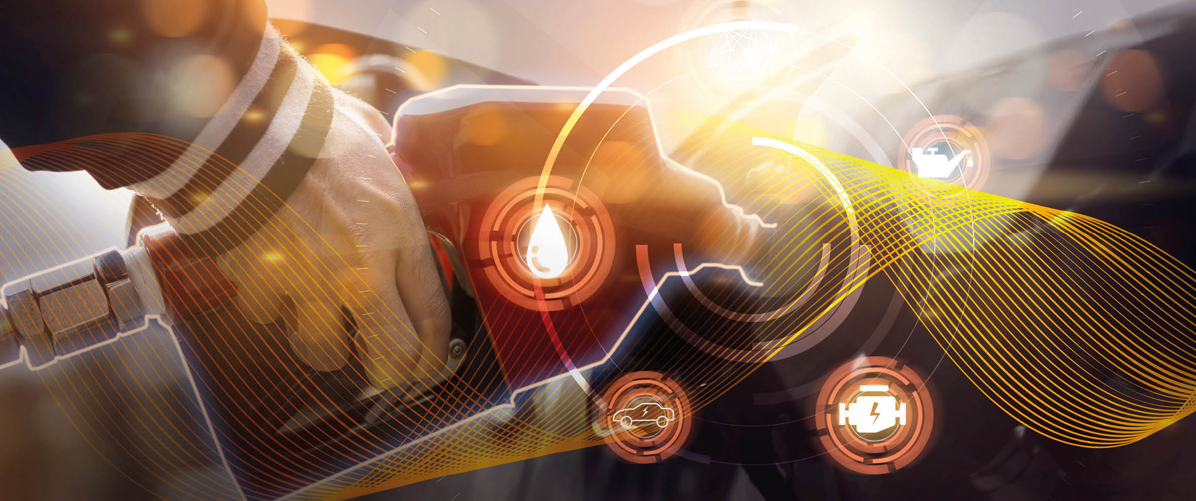 Futuristic oil fueling concept modern icon, refilling refueling car vehicle transportation station, power energy restoring, close up man using oil gasoline pump at petrol gas station resource energy