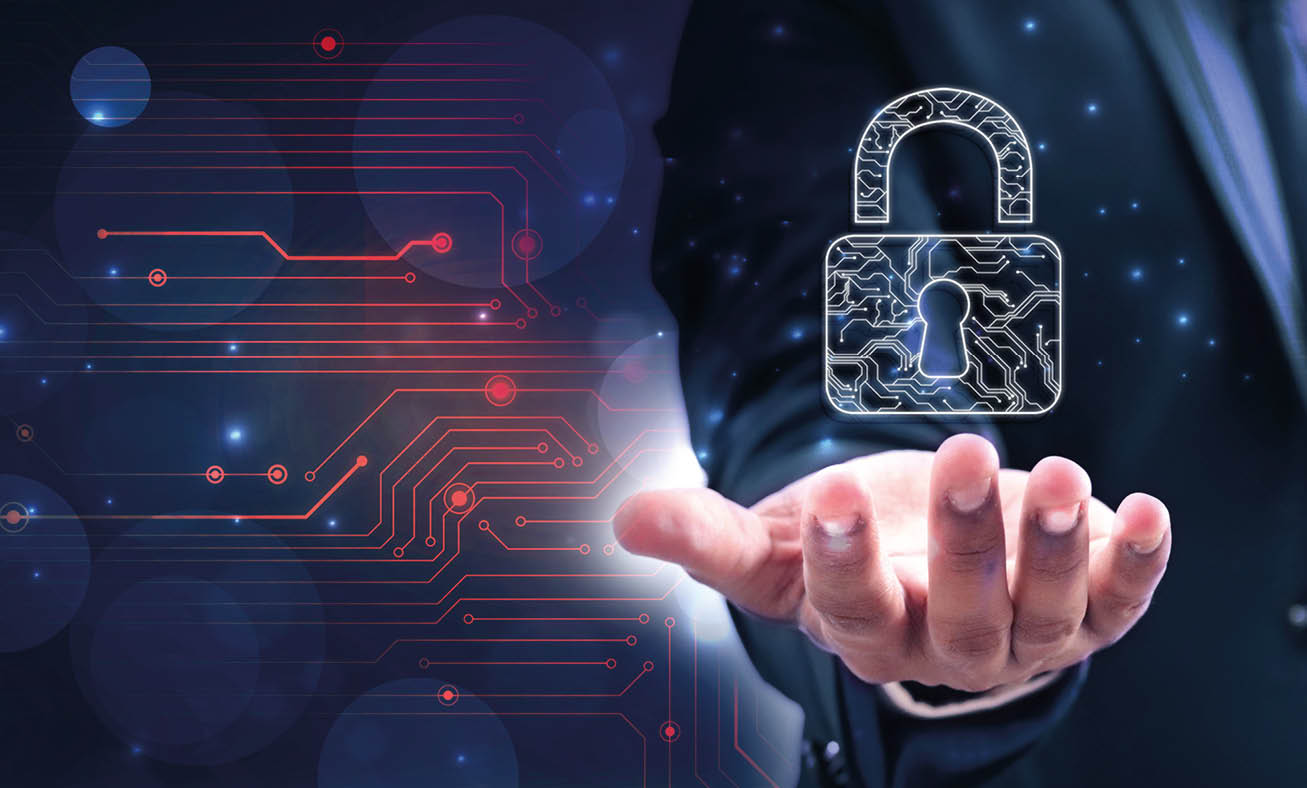 Business man Holding lock. Closed Padlock on digital background, Modern safety and Lock Protection system, Cyber Security and information or network protection