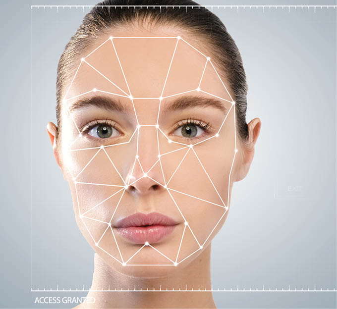 Futuristic and technological scanning of the face of a beautiful woman for facial recognition and scanned person. It can serve to ensure personal safety. Concept of: future, security, scanning.