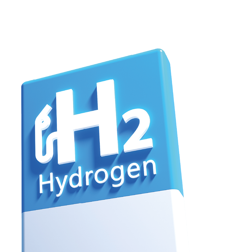 Hydrogen fuel car charging station white color visual concept design. 3d Illustration