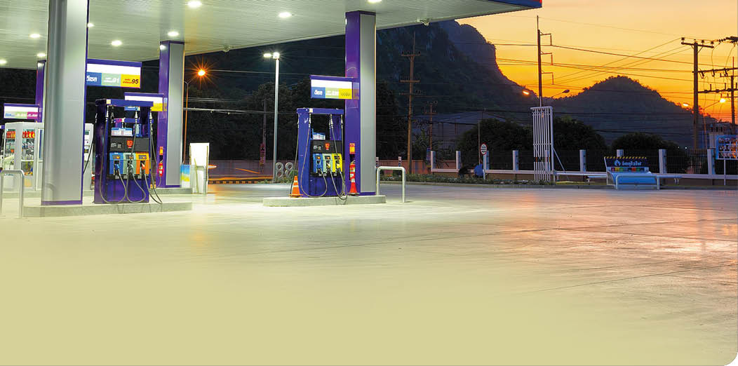 Gas station at sunset.