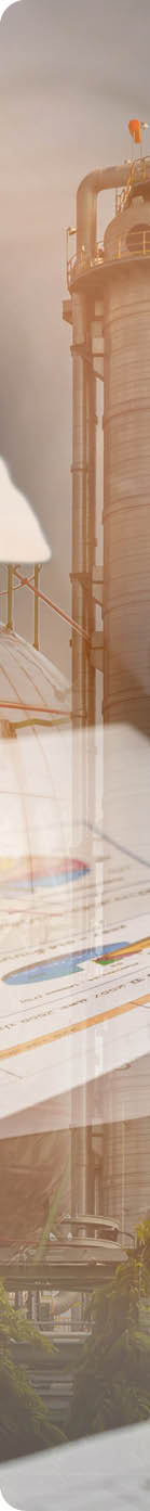 Double exposure of businessman review charts, oil fuel, Electric generating factory, plant and sunset as business, analysis, industrial and energy concept.