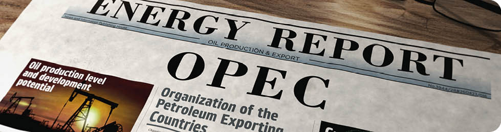 OPEC Organisation of the Petroleum Exporting Countries and oil producing export association daily newspaper on table. Headlines news abstract concept 3d illustration.