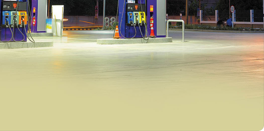 Gas station at sunset.